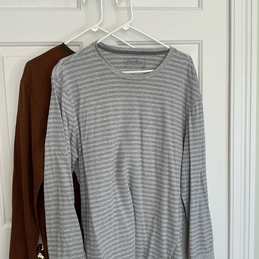 Two Eddie Bauer Men's Long Sleeve Striped Tees